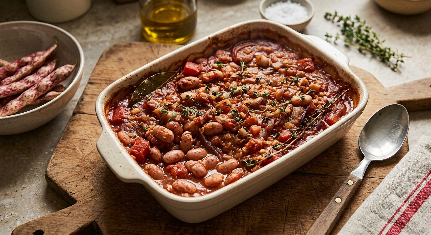 Un plat de haricots borlotti à l'italienne, mijotés à la tomate
